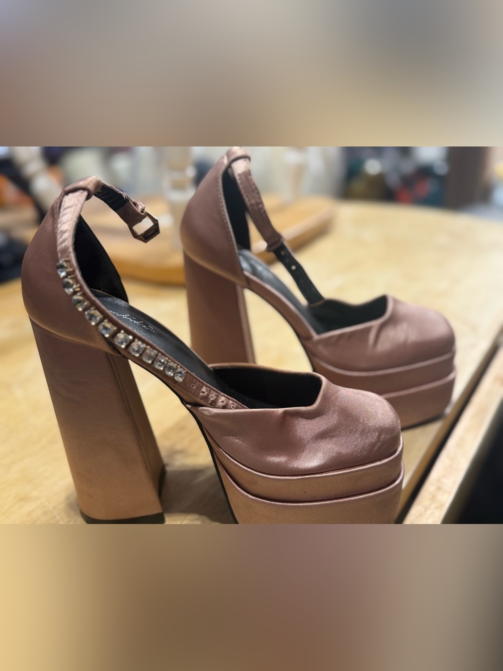 Women's Platform T-Strap Heels in Dusty Rose